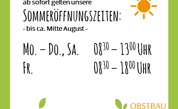Sommeröffnungszeiten